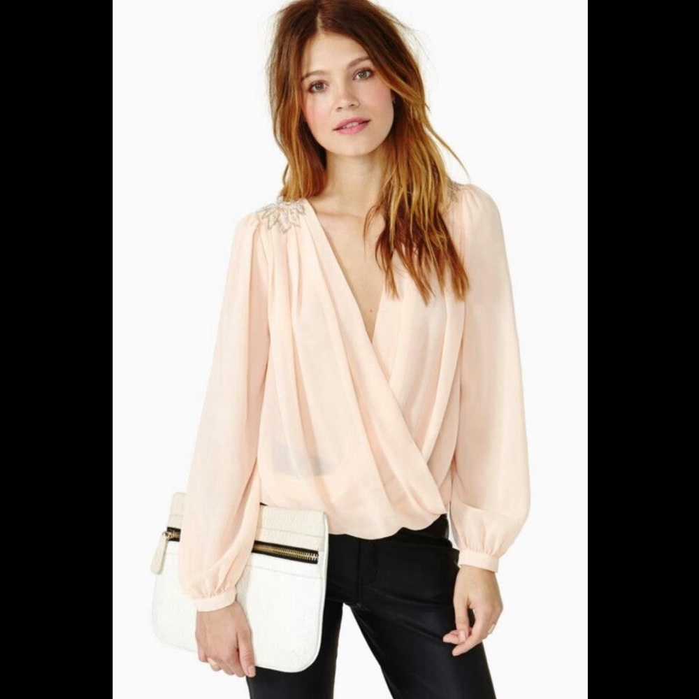 Nasty Gal Soft Bloom Top Peach Embellished